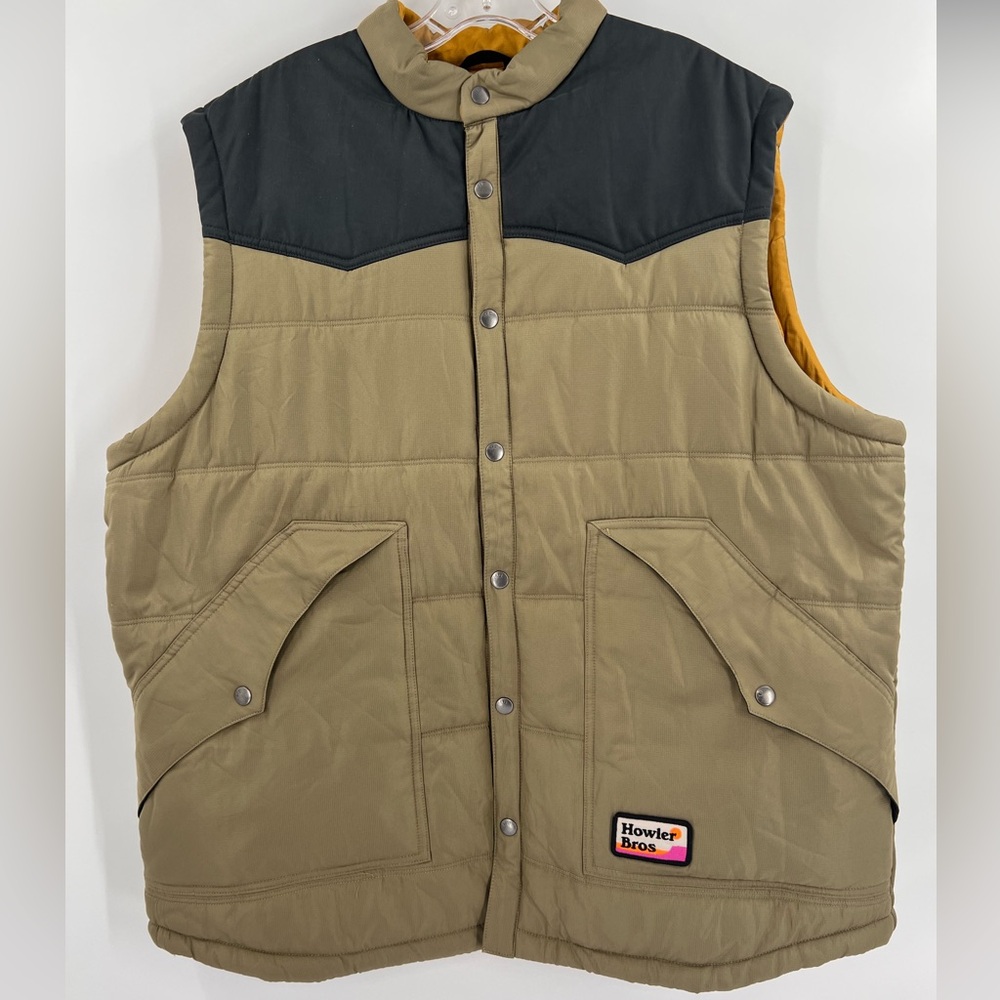 Howler Brothers Men's Khaki Quilted Vest with Black Yoke